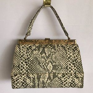 Vintage Classic Retro Snake Print Emboss Framed Handbag Purse Top Handle
